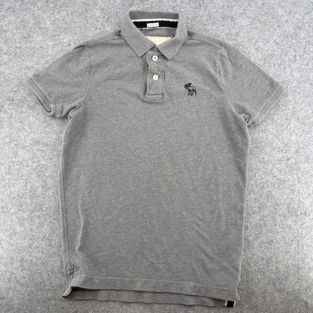 Y2K Abercrombie & Fitch Polo Shirt Mens Large Muscle Fit Grey Short Sleeve